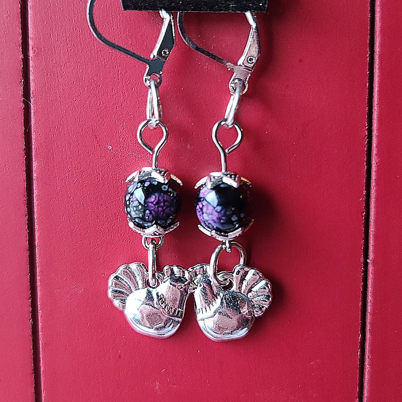 Dark Egg Delight - Dark Purple Hen Earrings