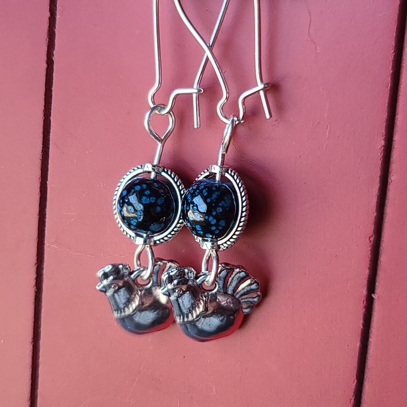 Nocturne Hen - Dark Blue Hen Earrings