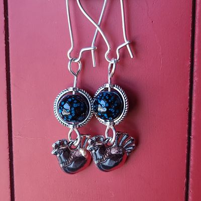 Nocturne Hen - Dark Blue Hen Earrings