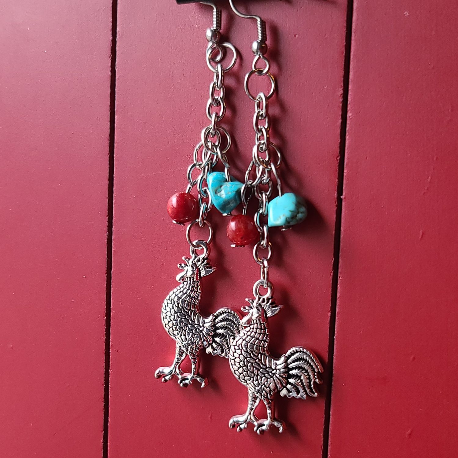 Red Rockin Roosters- Rooster earrings