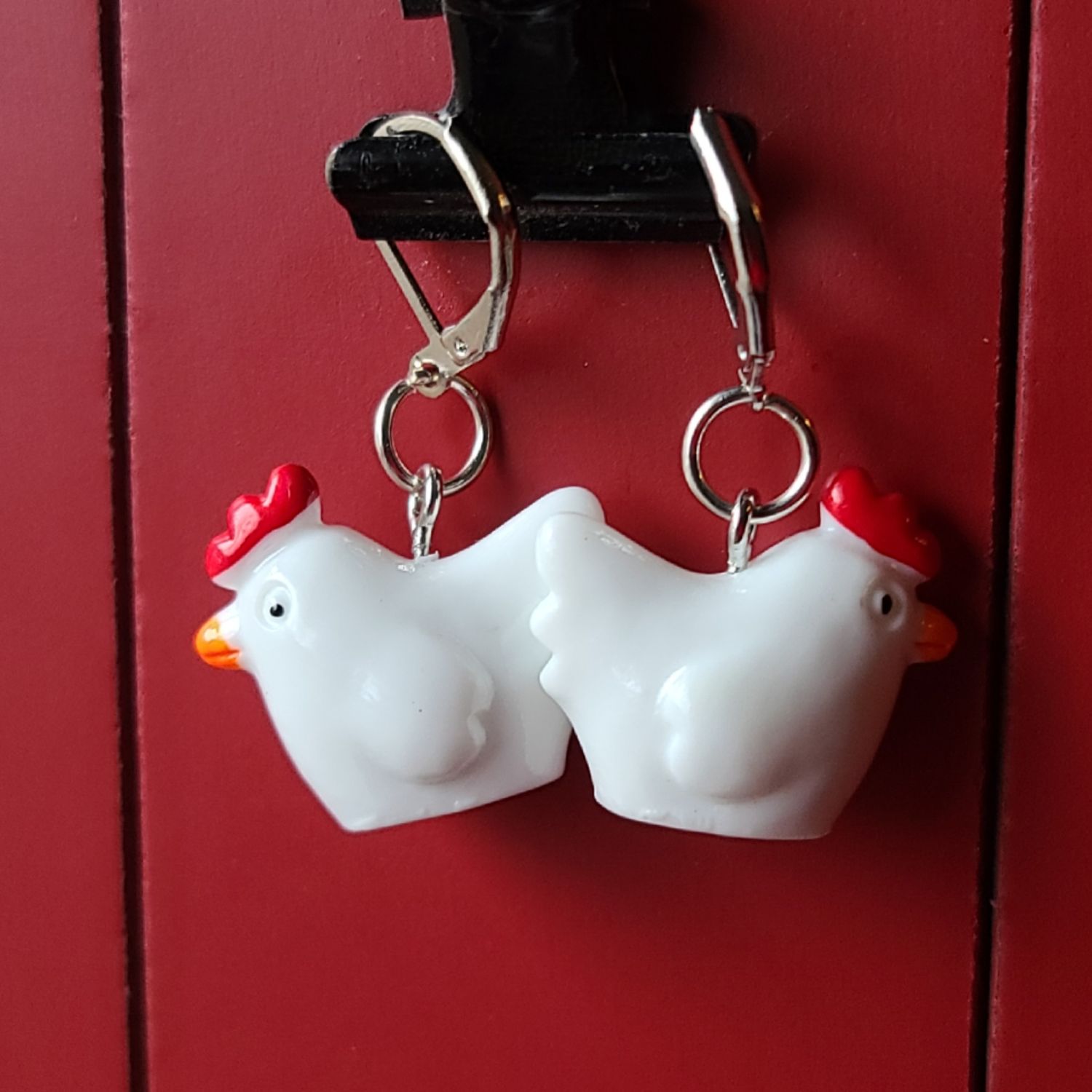 White Chicken Earrings