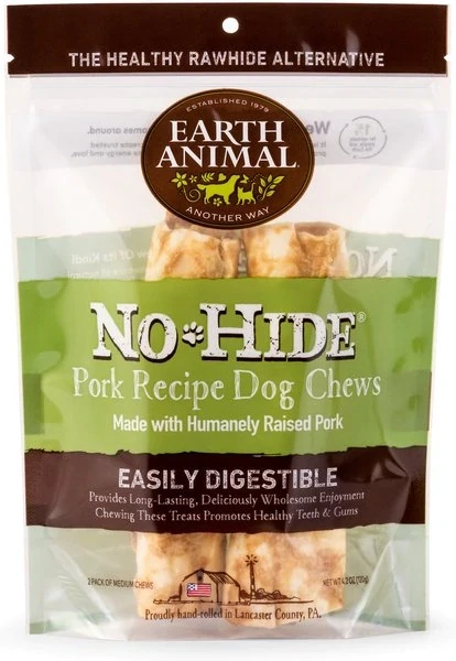 Earth Animal No Hide Chews 2 Pack 7&quot; Medium Pork