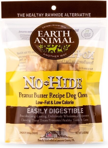 Earth Animal No Hide Chews 2 Pack 4&quot; Small Peanut Butter