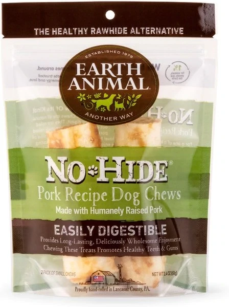 Earth Animal No Hide Chews 2 Pack 4&quot; Small Pork