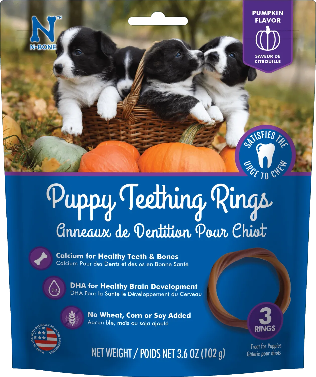 N-Bone Puppy Teething Rings Pumpkin Flavor 3ct