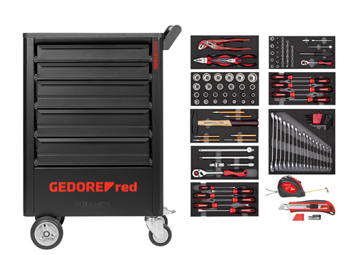 JEU D'OUTILS DANS SERVANTE D'ATELIER GEDWORKER,
 119 pièces