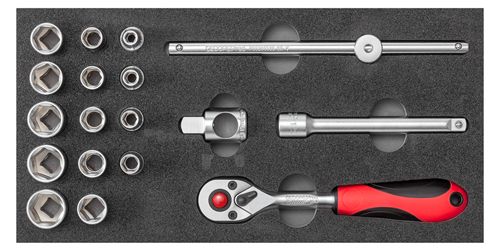 JEU DE CLES A DOUILLES 3/8 JEU DE CLES A DOUILLES 3/8" en modules 1/3 CT 18 pièces