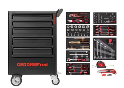 JEU D'OUTILS DANS SERVANTE D'ATELIER GEDWORKER,
 119 pièces