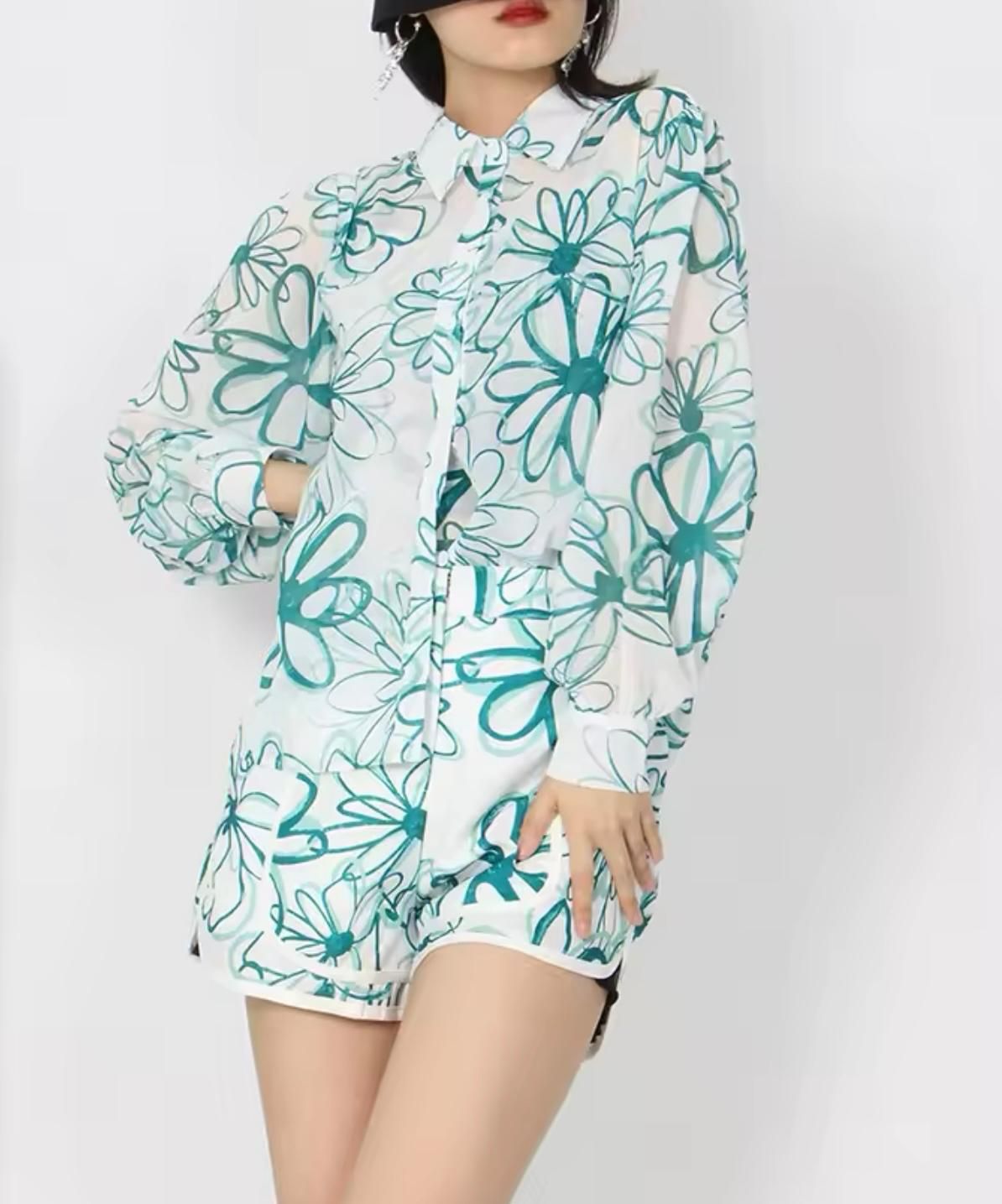 Conjunto manga larga de flores