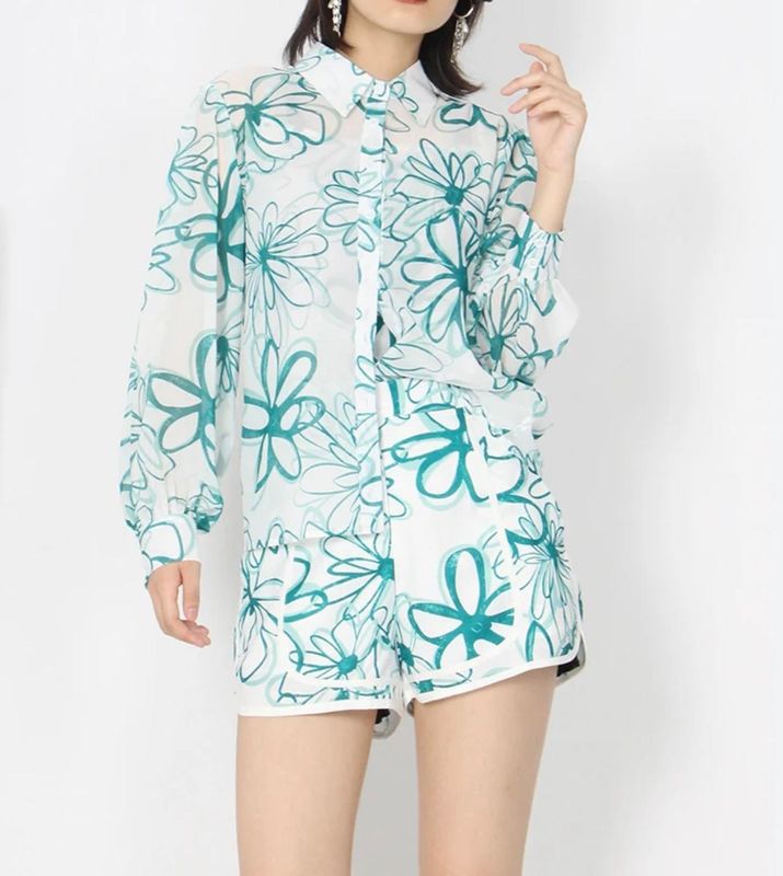 Conjunto manga larga de flores
