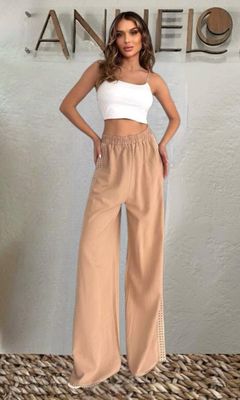 Pantalón holgado con Lino - bandas bordadas en los laterales