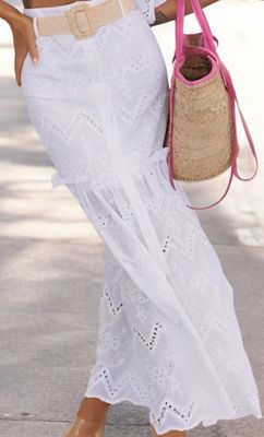 Set Bordado Blanco con Cinturón de Rafia y Zigzag
