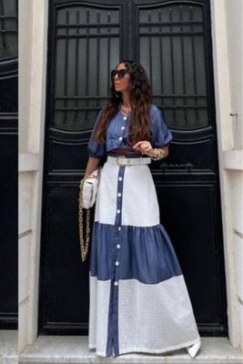 SET de falda bicolor azul