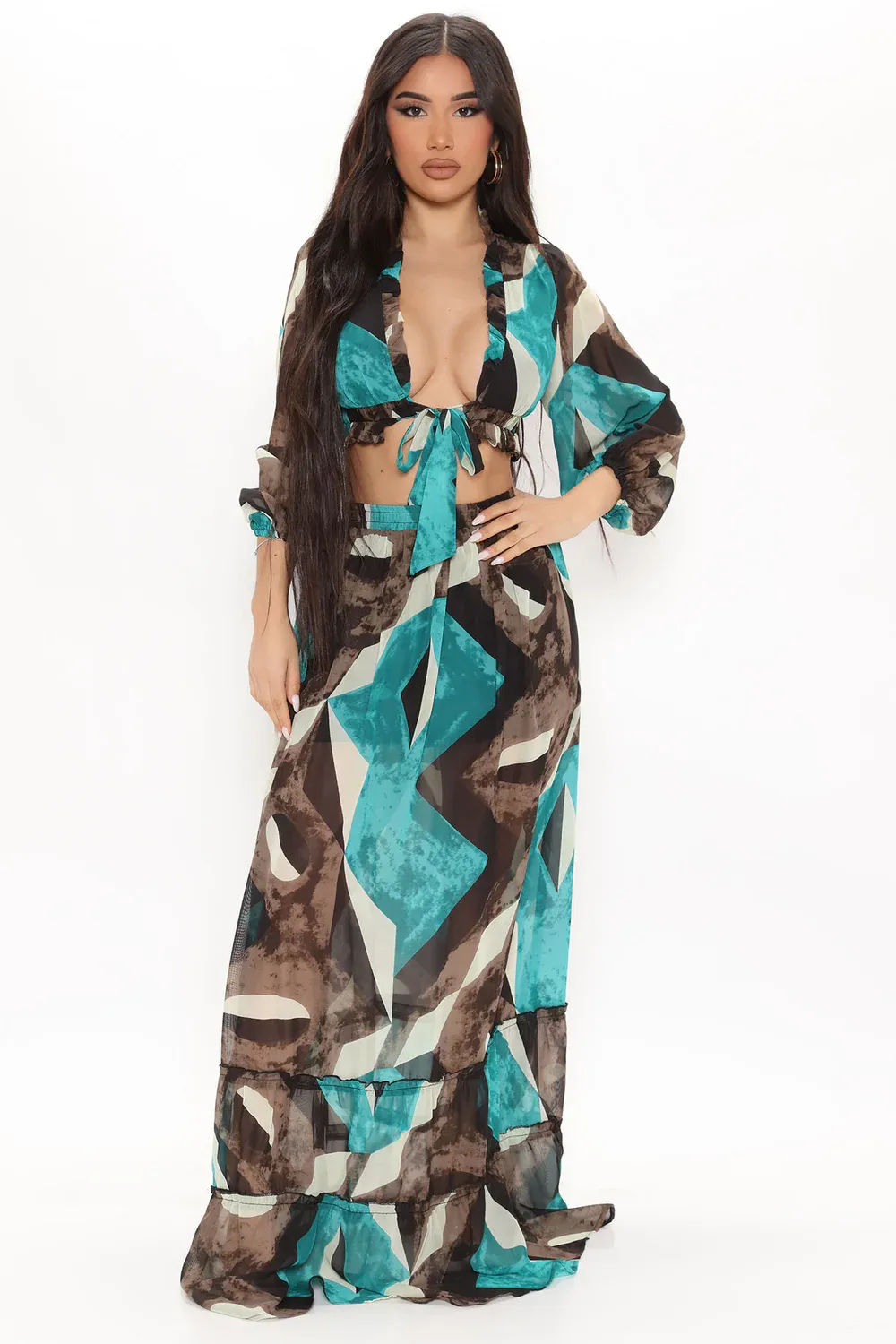 Belleve-Maxi Falda-Set-Teal/combo