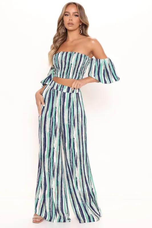 Conjunto de top y pantalón de rayas- green/combo