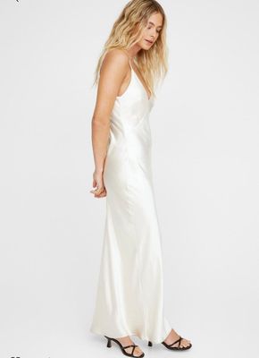 Vestido lencero largo con paneles de satén texturizado