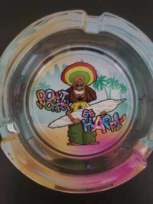 Glass Ashtray Don&#39;t Worry Be Happy LMT
