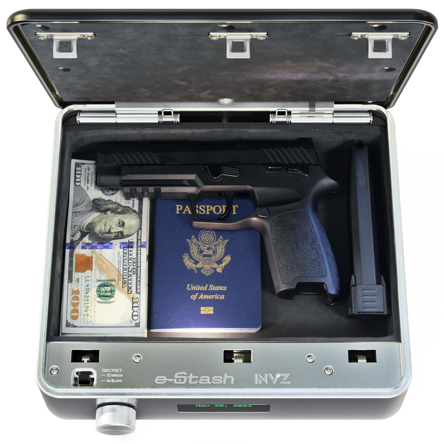 e-Stash® 14G Steel Concealment Biometric Gun Safe for Handgun Hidden as Nightstand Digital Clock