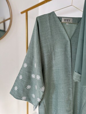 Green Linen Abaya with Hijab