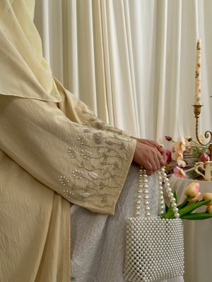 Glimmer Abaya in Creamy Yellow with Hijab