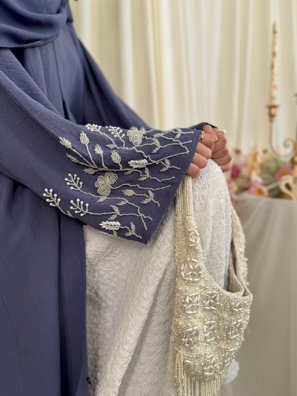Glimmer Abaya in Dusty Blue with Hijab