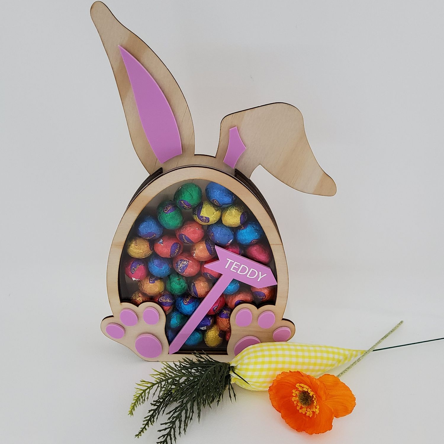 Wooden personalised Easter bunny box with egg compartments