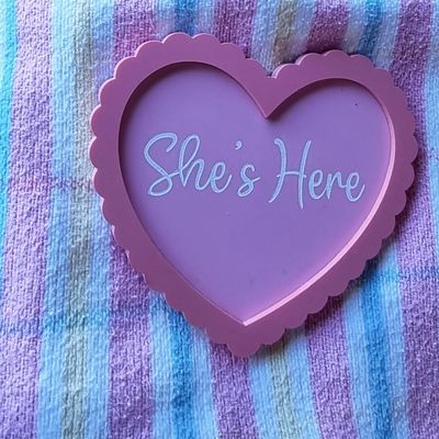 SHE IS HERE - DOUBLE LAYER - SCALLOP HEART PLAQUE