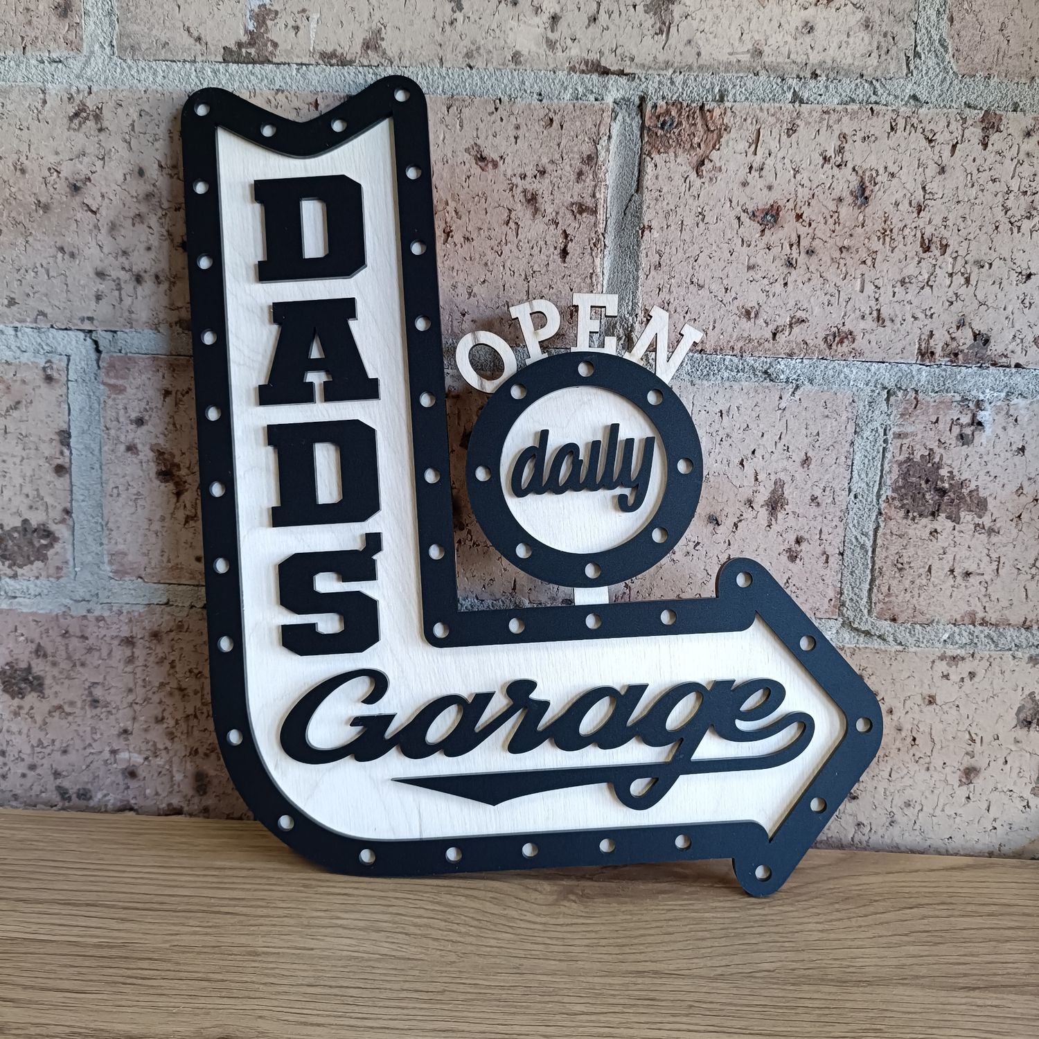 DAD&#39;S GARAGE - OPEN DAILY ARROW SIGN