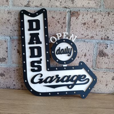DAD&#39;S GARAGE - OPEN DAILY ARROW SIGN