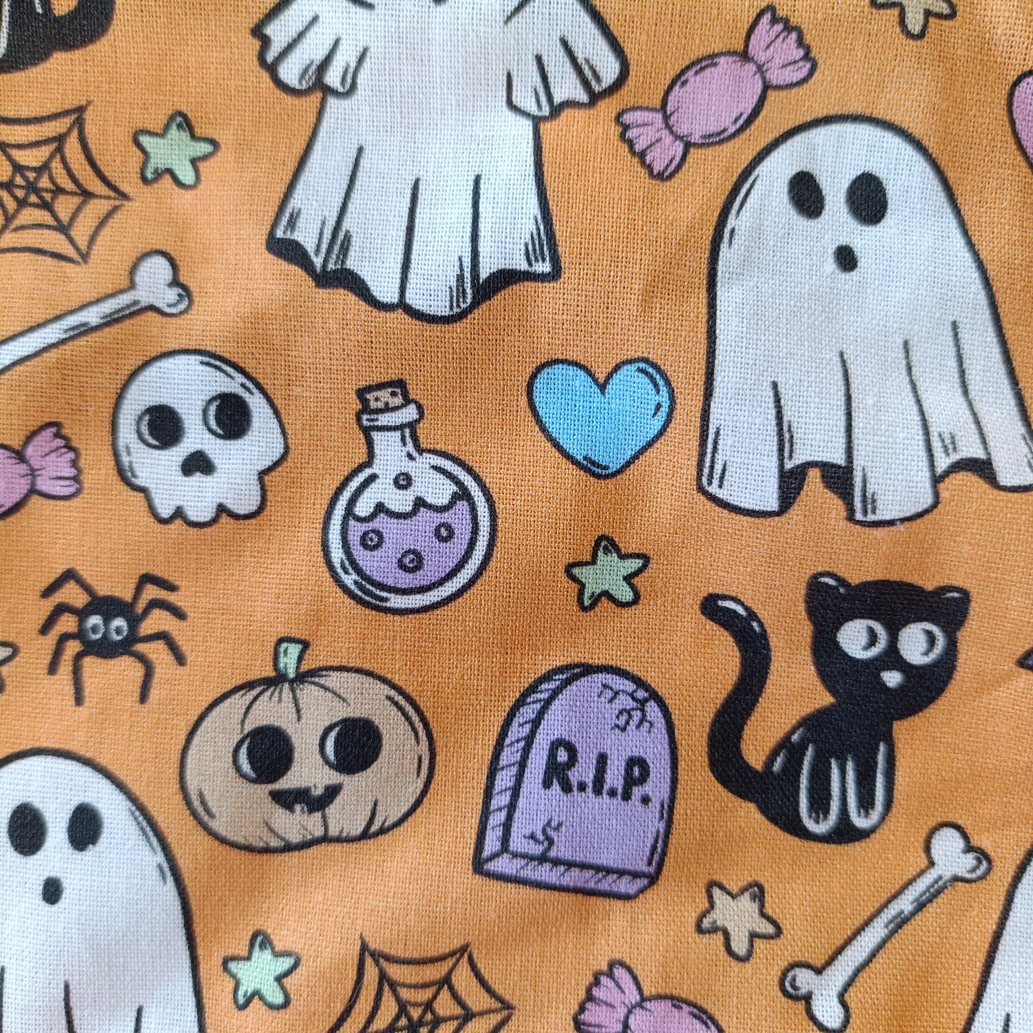 Fabric Handmade Halloween Treat Bag, Design: Orange  Halloween