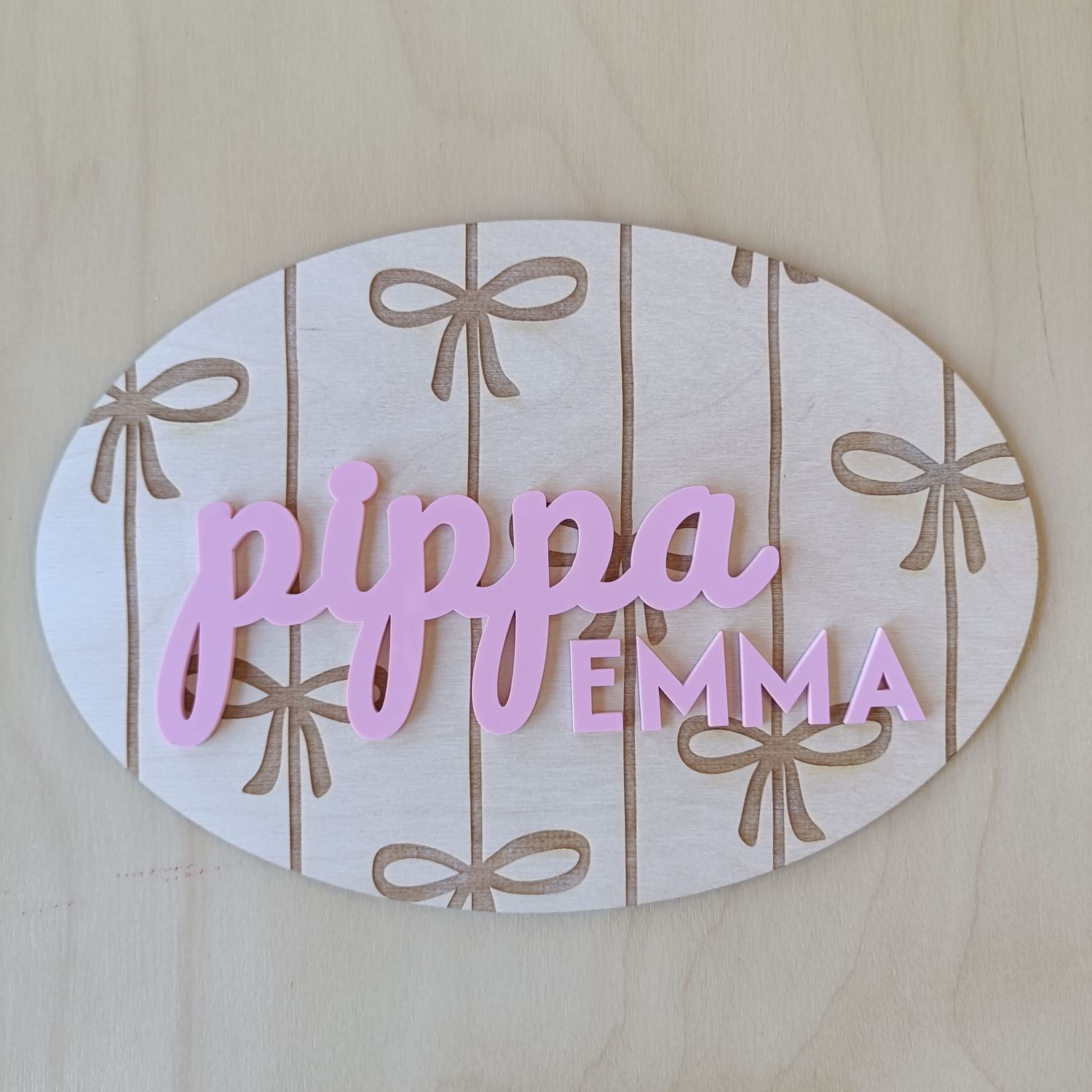 Bow Pattern Personalised Wall Name Sign