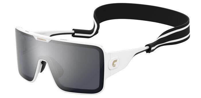 CARRERA da sole maschera bianca con lenti specchiate adatto per sci e ciclismo/motociclismo.