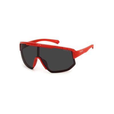 POLAROID da sole maschera rossa-grigio specchiato adatto per ciclismo.