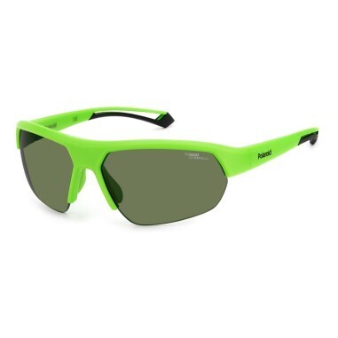 Polaroid da sole maschera verde con lente grigia specchiata adatto per running e ciclismo.