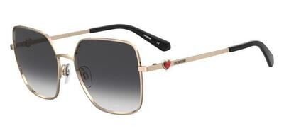 Moschino Love da sole squadrato oro-cuore rosso con lenti sfumate grigia