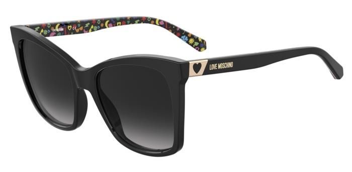 Moschino Love da sole squadrato nero con lente grigia sfumata