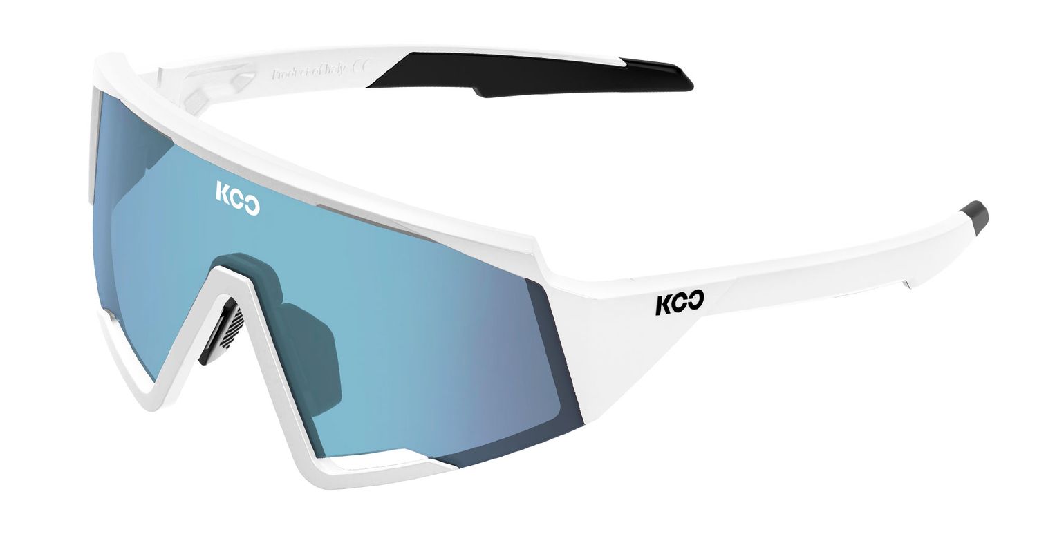 KOO avvolgente bianco-azzurro con lente fotocromatica , adatto per chi va in bici.