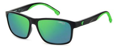 Carrera da sole squadrato avvolgente nero con lente verde specchiata