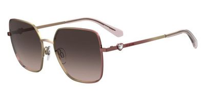 Moschino Love da sole squadrato rosa-cuore argento con lenti sfumate grigia