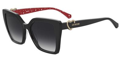 Moschino Love da sole squadrato nero-rosso con il cuore in 3D