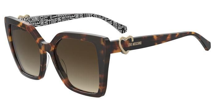 Moschino Love da sole squadrato avana-nero/bianco con il cuore in 3D