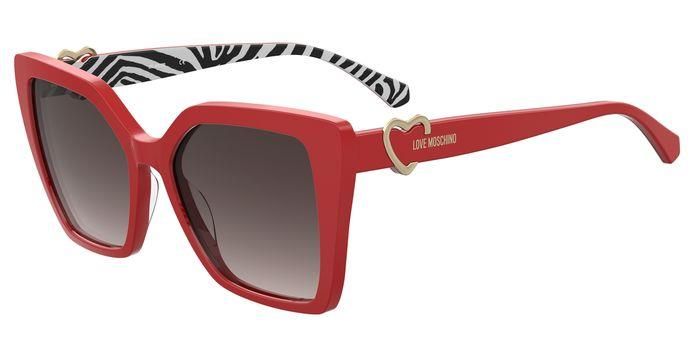 Moschino Love da sole squadrato rosso-nero/bianco con il cuore in 3D
