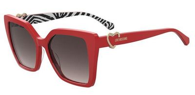 Moschino Love da sole squadrato rosso-nero/bianco con il cuore in 3D