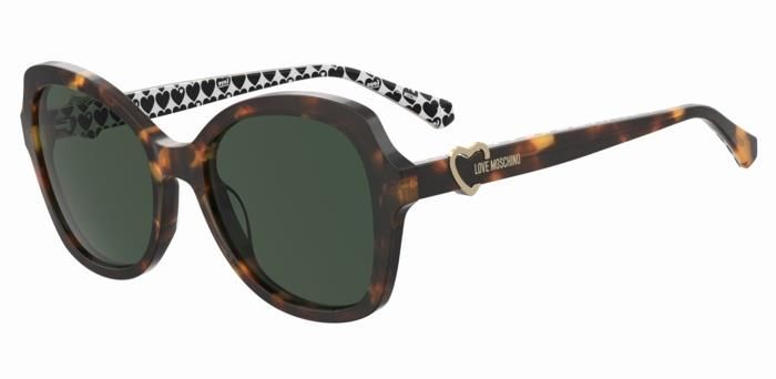 Moschino Love da sole rettangolare avana-nero/bianco con il cuore in 3D
