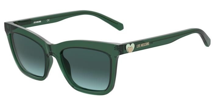 Moschino Love da sole squadrato verde con il cuore colorato con lo smalto