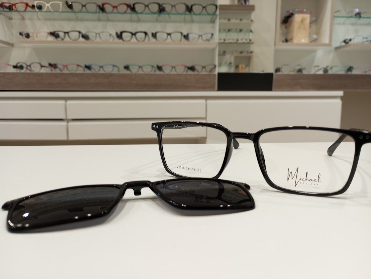 Michael Optical squadrato nero lucido con clip-on