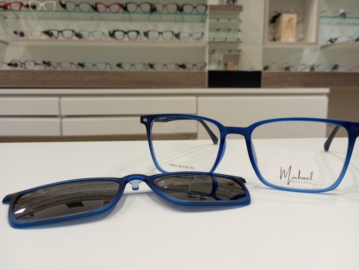 Michael Optical squadrato blu sfumato azzurro con clip-on argento specchiato