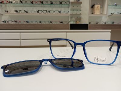 Michael Optical squadrato blu sfumato azzurro con clip-on argento specchiato