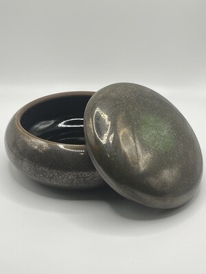 Green Burst on Brown with Black Interior Lidded Container