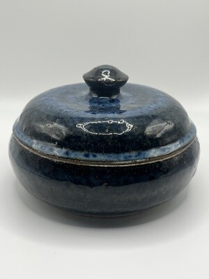 Dark Blue with Light Green Interior Speckled Lidded Container